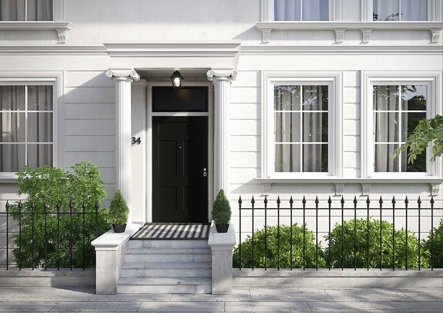 Classic black security entrance door on a period townhouse